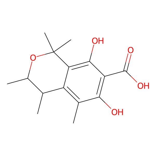 2D Structure of (3R,4S)-6,8-dihydroxy-1,1,3,4,5-pentamethyl-3,4-dihydroisochromene-7-carboxylic acid