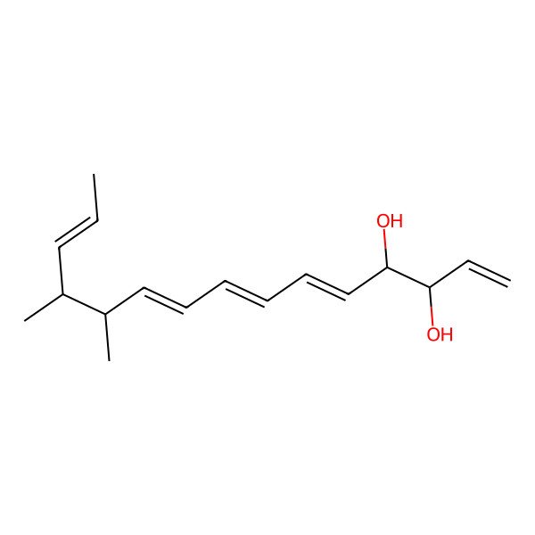 2D Structure of (3R,4S,5E,7E,9E,11R,12R,13E)-11,12-dimethylpentadeca-1,5,7,9,13-pentaene-3,4-diol