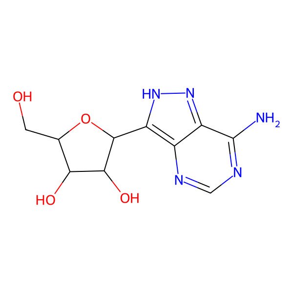 2D Structure of (3R,4S,5R)-2-(7-amino-2H-pyrazolo[4,3-d]pyrimidin-3-yl)-5-(hydroxymethyl)oxolane-3,4-diol