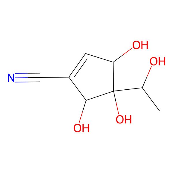 2D Structure of (3R,4S,5R)-3,4,5-trihydroxy-4-[(1S)-1-hydroxyethyl]cyclopentene-1-carbonitrile