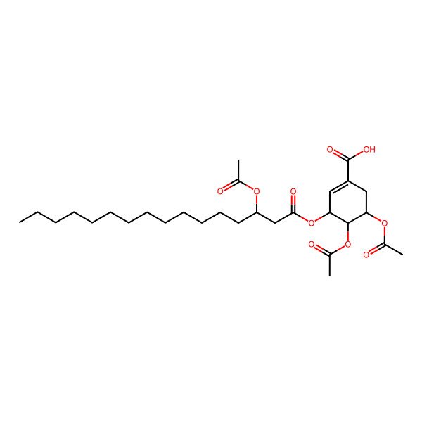 2D Structure of (3R,4S,5R)-4,5-diacetyloxy-3-[(3R)-3-acetyloxyhexadecanoyl]oxycyclohexene-1-carboxylic acid