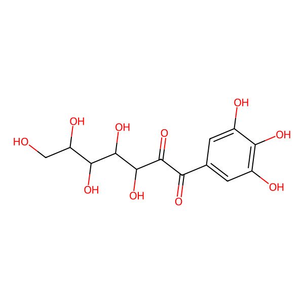 2D Structure of (3R,4S,5R,6R)-3,4,5,6,7-pentahydroxy-1-(3,4,5-trihydroxyphenyl)heptane-1,2-dione 2D Structure of (3R,4S,5R,6R)-3,4,5,6,7-pentahydroxy-1-(3,4,5-trihydroxyphenyl)heptane-1,2-dione