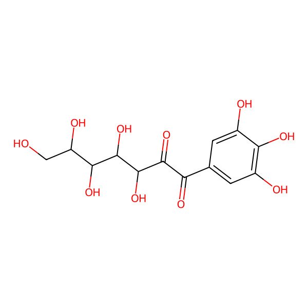 2D Structure of (3R,4S,5R,6R)-3,4,5,6,7-pentahydroxy-1-(3,4,5-trihydroxyphenyl)heptane-1,2-dione