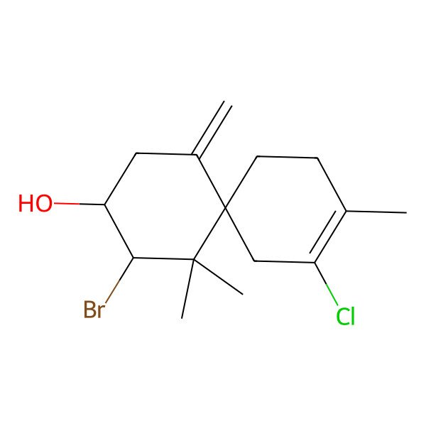 2D Structure of (3R,4S,6R)-4-bromo-10-chloro-5,5,9-trimethyl-1-methylidenespiro[5.5]undec-9-en-3-ol