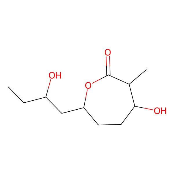 2D Structure of (3R,4S,7S)-4-hydroxy-7-[(2S)-2-hydroxybutyl]-3-methyloxepan-2-one
