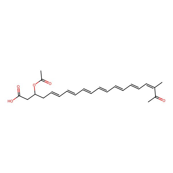 2D Structure of (3R,5E,7E,9E,11E,13E,15E,17E)-3-acetyloxy-18-methyl-19-oxoicosa-5,7,9,11,13,15,17-heptaenoic acid