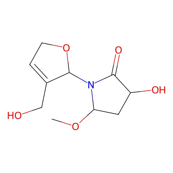 2D Structure of (3R,5R)-3-hydroxy-1-[(2R)-3-(hydroxymethyl)-2,5-dihydrofuran-2-yl]-5-methoxypyrrolidin-2-one