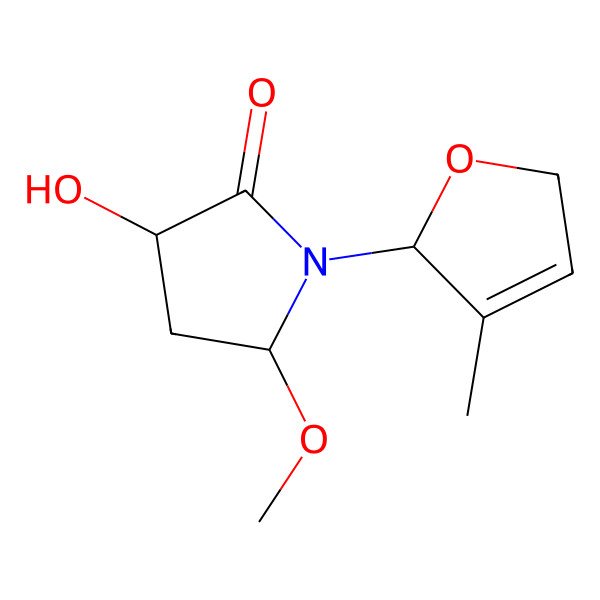 2D Structure of (3R,5R)-3-hydroxy-5-methoxy-1-[(2R)-3-methyl-2,5-dihydrofuran-2-yl]pyrrolidin-2-one