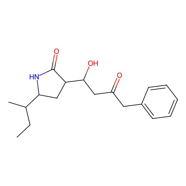 2D Structure of (3R,5R)-5-[(2S)-butan-2-yl]-3-[(1S)-1-hydroxy-3-oxo-4-phenylbutyl]pyrrolidin-2-one