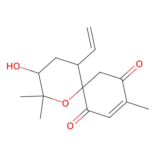 2D Structure of (3R,5R,6R)-5-ethenyl-3-hydroxy-2,2,9-trimethyl-1-oxaspiro[5.5]undec-9-ene-8,11-dione