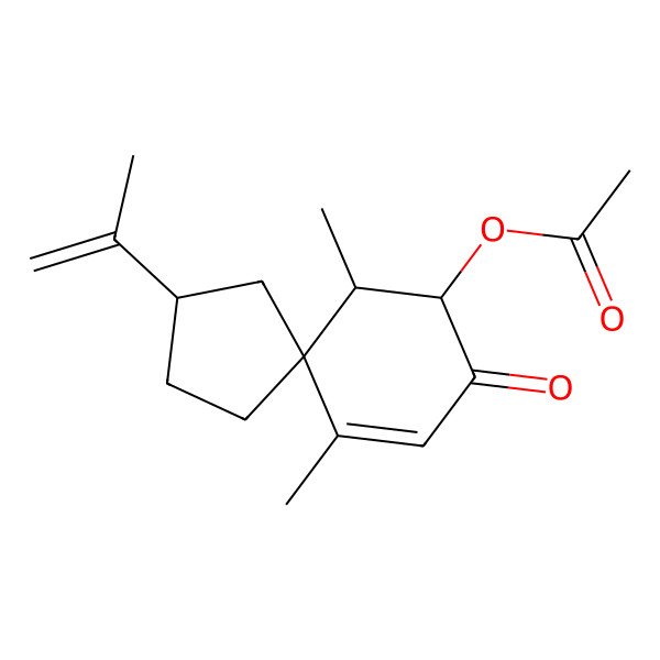 2D Structure of [(3R,5S,6S,7R)-6,10-dimethyl-8-oxo-3-prop-1-en-2-ylspiro[4.5]dec-9-en-7-yl] acetate