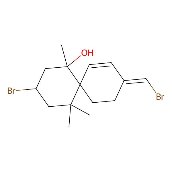 2D Structure of (3R,5S,6S,9E)-3-bromo-9-(bromomethylidene)-1,1,5-trimethylspiro[5.5]undec-10-en-5-ol