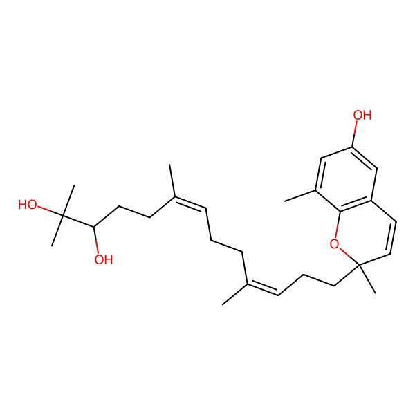 2D Structure of (3R,6E,10E)-13-[(2R)-6-hydroxy-2,8-dimethylchromen-2-yl]-2,6,10-trimethyltrideca-6,10-diene-2,3-diol
