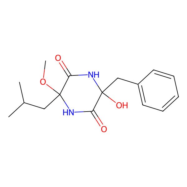 2D Structure of (3R,6R)-3-benzyl-3-hydroxy-6-methoxy-6-(2-methylpropyl)piperazine-2,5-dione