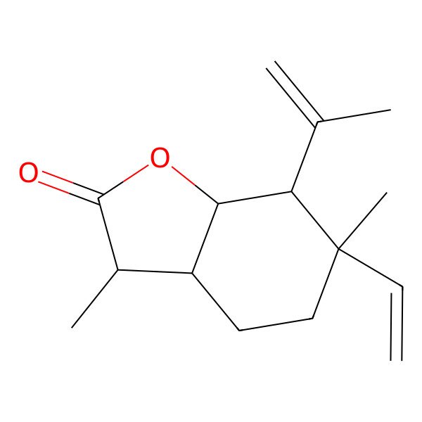 2D Structure of (3R,6R,7R,7aS)-6-ethenyl-3,6-dimethyl-7-prop-1-en-2-yl-3,3a,4,5,7,7a-hexahydro-1-benzofuran-2-one 2D Structure of (3R,6R,7R,7aS)-6-ethenyl-3,6-dimethyl-7-prop-1-en-2-yl-3,3a,4,5,7,7a-hexahydro-1-benzofuran-2-one