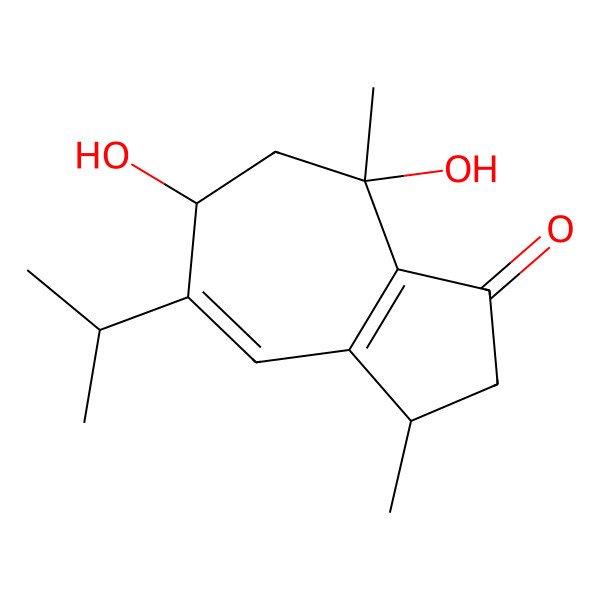 2D Structure of (3R,6R,8S)-6,8-dihydroxy-3,8-dimethyl-5-propan-2-yl-2,3,6,7-tetrahydroazulen-1-one 2D Structure of (3R,6R,8S)-6,8-dihydroxy-3,8-dimethyl-5-propan-2-yl-2,3,6,7-tetrahydroazulen-1-one