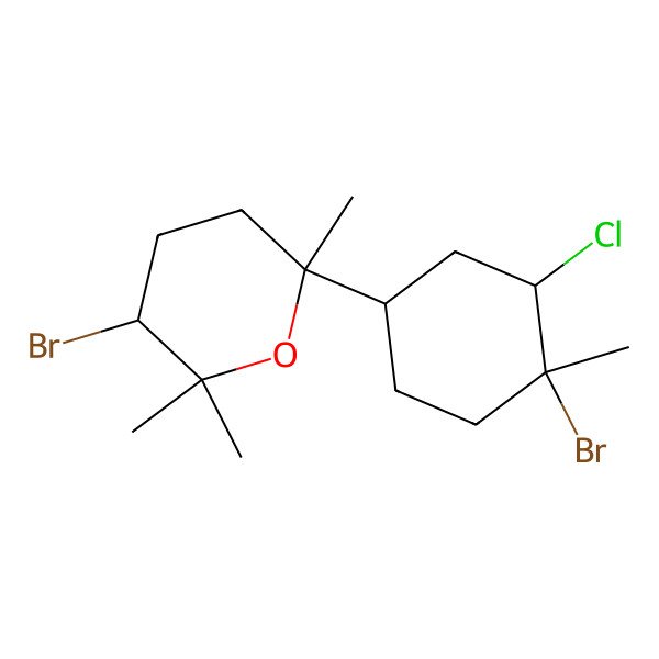 2D Structure of (3R,6S)-3-bromo-6-[(1S,3R,4R)-4-bromo-3-chloro-4-methylcyclohexyl]-2,2,6-trimethyloxane
