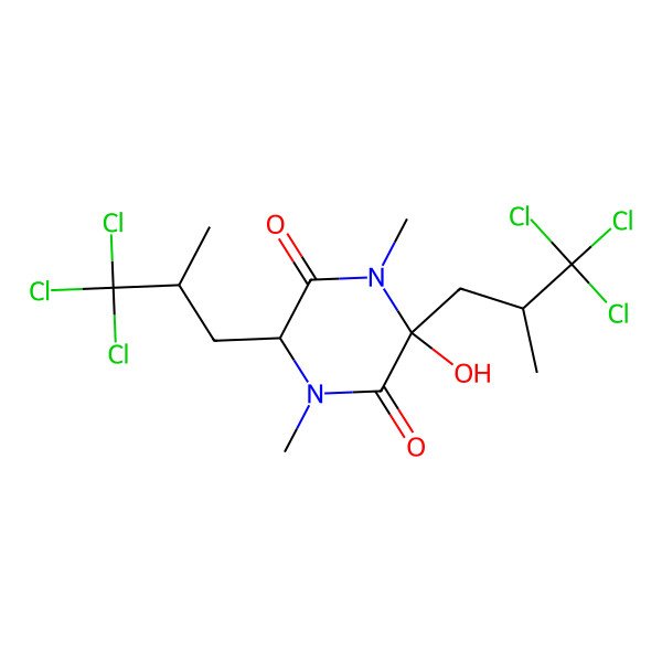 2D Structure of (3R,6S)-3-hydroxy-1,4-dimethyl-3,6-bis[(2S)-3,3,3-trichloro-2-methylpropyl]piperazine-2,5-dione