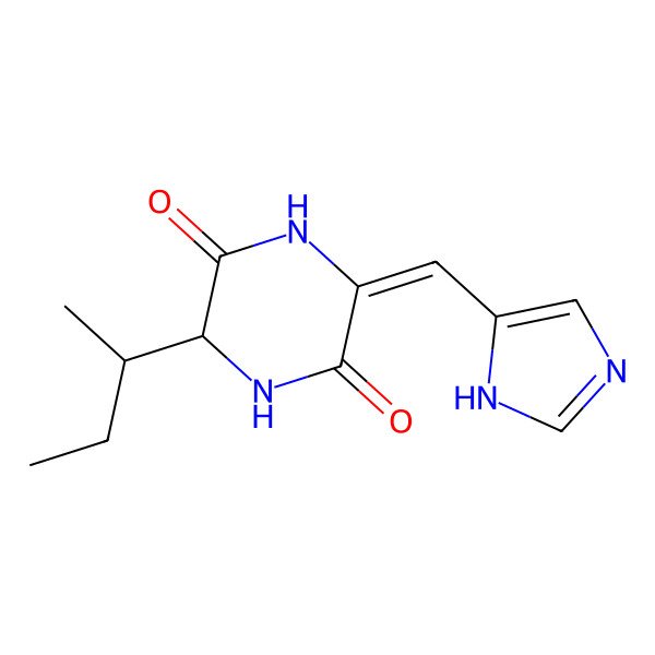 2D Structure of (3R,6Z)-3-[(2S)-butan-2-yl]-6-(1H-imidazol-5-ylmethylidene)piperazine-2,5-dione