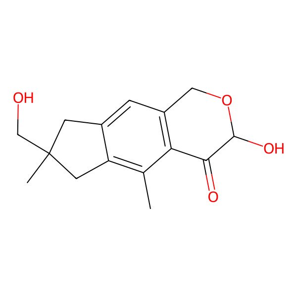 2D Structure of (3R,7R)-3-hydroxy-7-(hydroxymethyl)-5,7-dimethyl-6,8-dihydro-1H-cyclopenta[g]isochromen-4-one