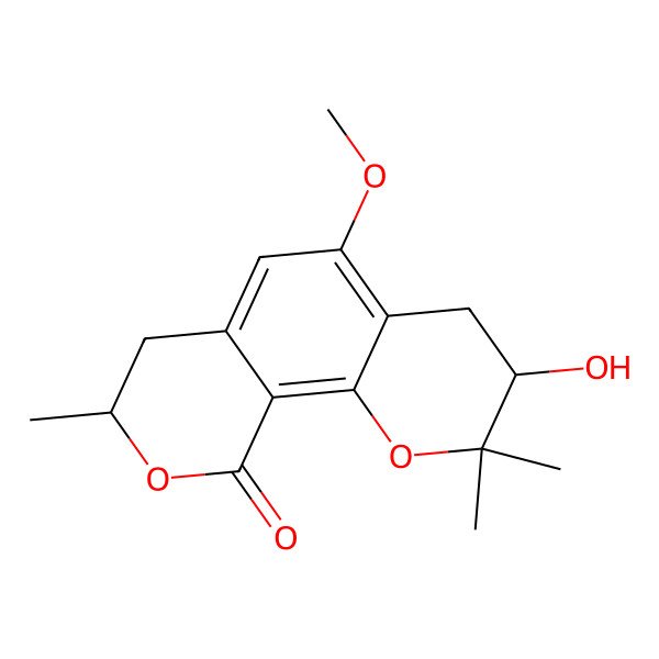 2D Structure of (3R,8S)-3-Hydroxy-5-methoxy-2,2,8-trimethyl-3,4,7,8-tetrahydropyrano[4,3-h]chromen-10-one