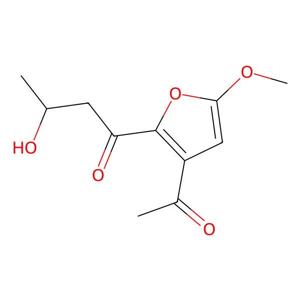 2D Structure of (3S)-1-(3-acetyl-5-methoxyfuran-2-yl)-3-hydroxybutan-1-one
