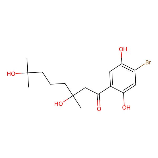 2D Structure of (3S)-1-(4-bromo-2,5-dihydroxyphenyl)-3,7-dihydroxy-3,7-dimethyloctan-1-one