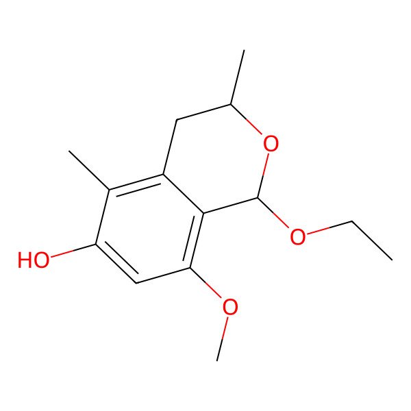 2D Structure of (3S)-1-ethoxy-8-methoxy-3,5-dimethyl-3,4-dihydro-1H-isochromen-6-ol