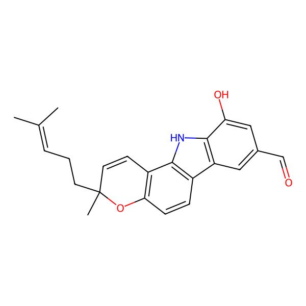 2D Structure of (3S)-10-hydroxy-3-methyl-3-(4-methylpent-3-enyl)-11H-pyrano[3,2-a]carbazole-8-carbaldehyde