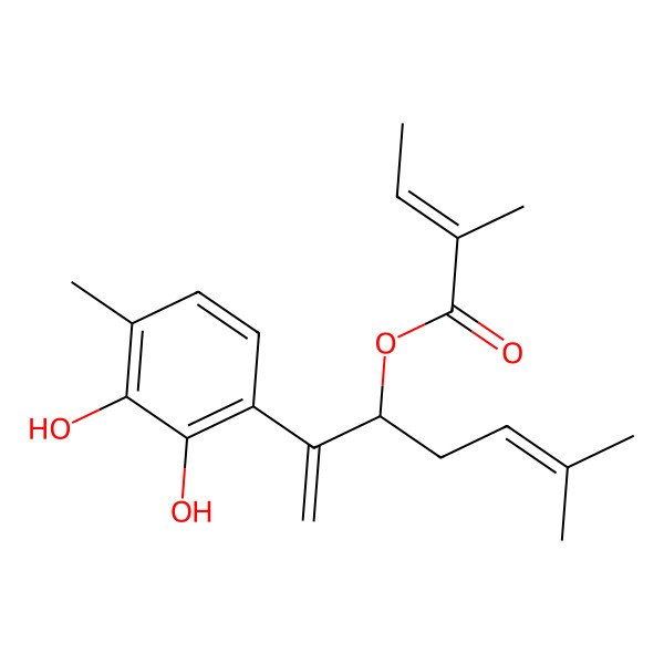 2D Structure of [(3S)-2-(2,3-dihydroxy-4-methylphenyl)-6-methylhepta-1,5-dien-3-yl] (Z)-2-methylbut-2-enoate