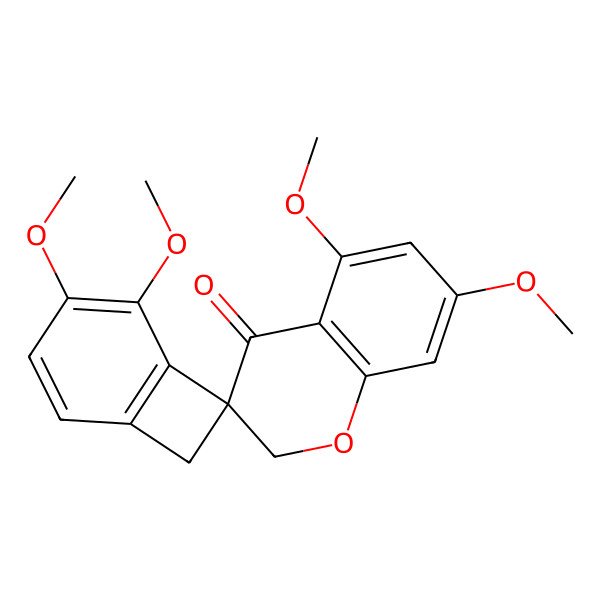 2D Structure of (3S)-2',3',5,7-tetramethoxyspiro[2H-chromene-3,8'-bicyclo[4.2.0]octa-1(6),2,4-triene]-4-one