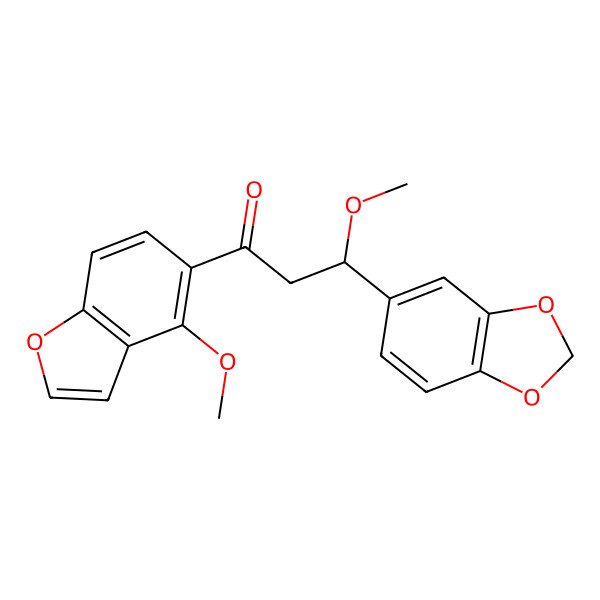 2D Structure of (3S)-3-(1,3-benzodioxol-5-yl)-3-methoxy-1-(4-methoxy-1-benzofuran-5-yl)propan-1-one