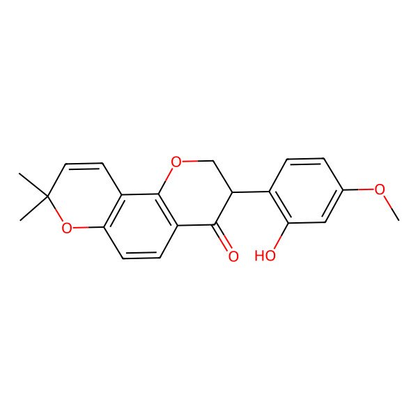 2D Structure of (3S)-3-(2-hydroxy-4-methoxyphenyl)-8,8-dimethyl-2,3-dihydropyrano[2,3-f]chromen-4-one