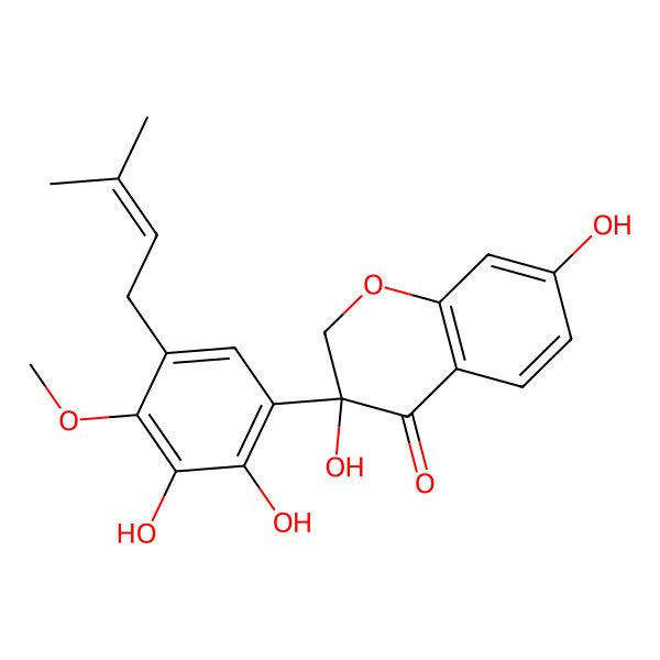 2D Structure of (3S)-3-[2,3-dihydroxy-4-methoxy-5-(3-methylbut-2-enyl)phenyl]-3,7-dihydroxy-2H-chromen-4-one