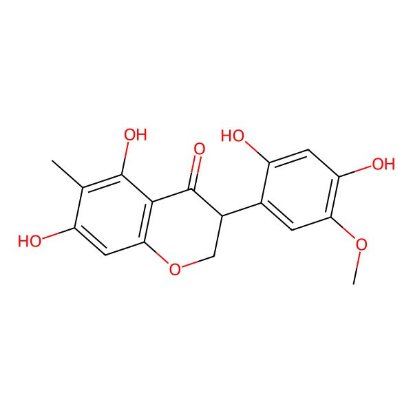 2D Structure of (3S)-3-(2,4-dihydroxy-5-methoxyphenyl)-5,7-dihydroxy-6-methyl-2,3-dihydrochromen-4-one