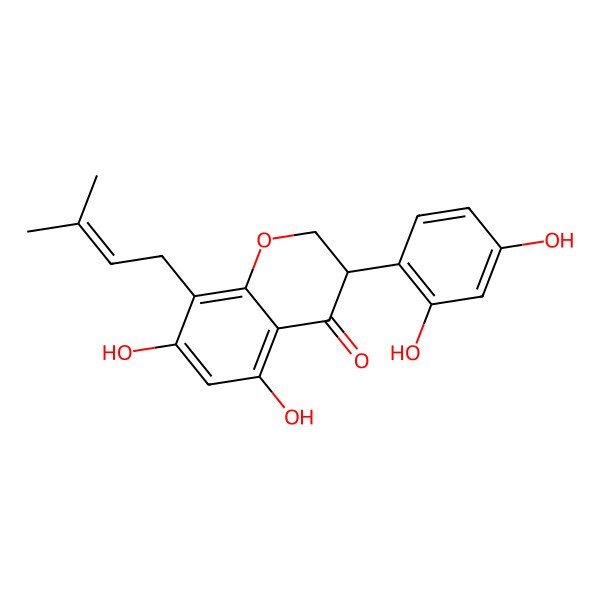 2D Structure of (3S)-3-(2,4-dihydroxyphenyl)-5,7-dihydroxy-8-(3-methylbut-2-enyl)-2,3-dihydrochromen-4-one