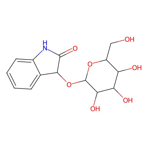 2D Structure of (3S)-3-[(2S,3R,4S,5S,6R)-3,4,5-trihydroxy-6-(hydroxymethyl)oxan-2-yl]oxy-1,3-dihydroindol-2-one
