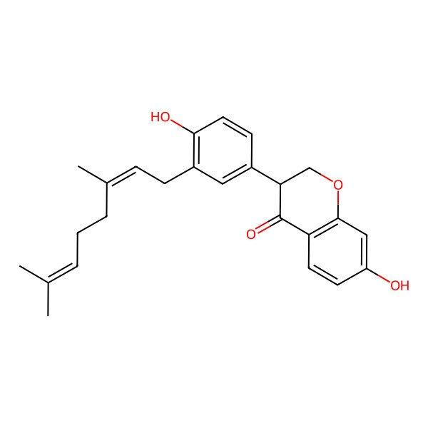 2D Structure of (3S)-3-[3-[(2E)-3,7-dimethylocta-2,6-dienyl]-4-hydroxyphenyl]-7-hydroxy-2,3-dihydrochromen-4-one