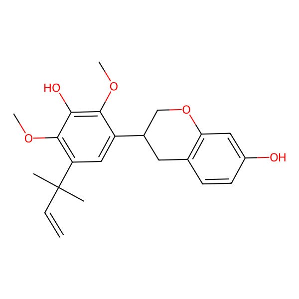 2D Structure of (3S)-3-[3-hydroxy-2,4-dimethoxy-5-(2-methylbut-3-en-2-yl)phenyl]-3,4-dihydro-2H-chromen-7-ol