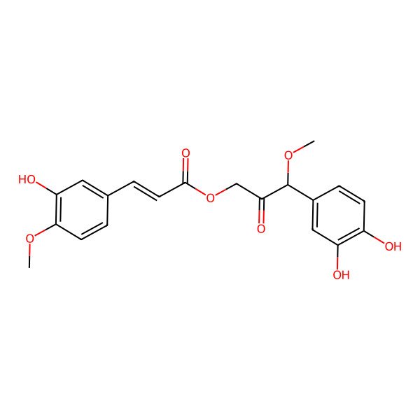 2D Structure of [(3S)-3-(3,4-dihydroxyphenyl)-3-methoxy-2-oxopropyl] (E)-3-(3-hydroxy-4-methoxyphenyl)prop-2-enoate