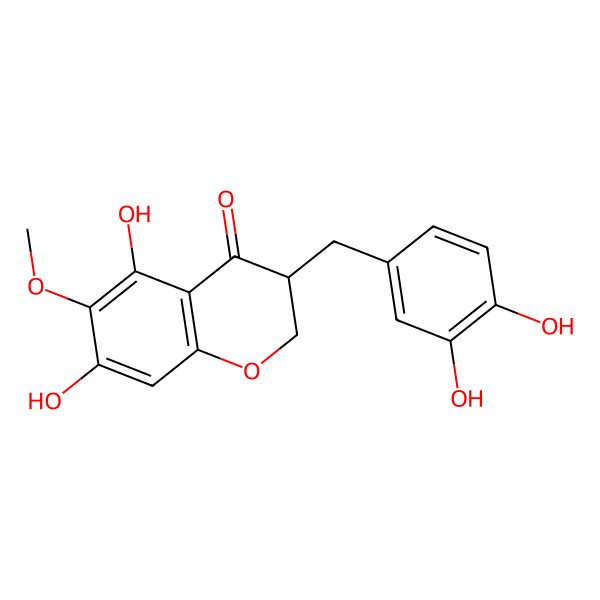 2D Structure of (3S)-3-[(3,4-dihydroxyphenyl)methyl]-5,7-dihydroxy-6-methoxy-2,3-dihydrochromen-4-one