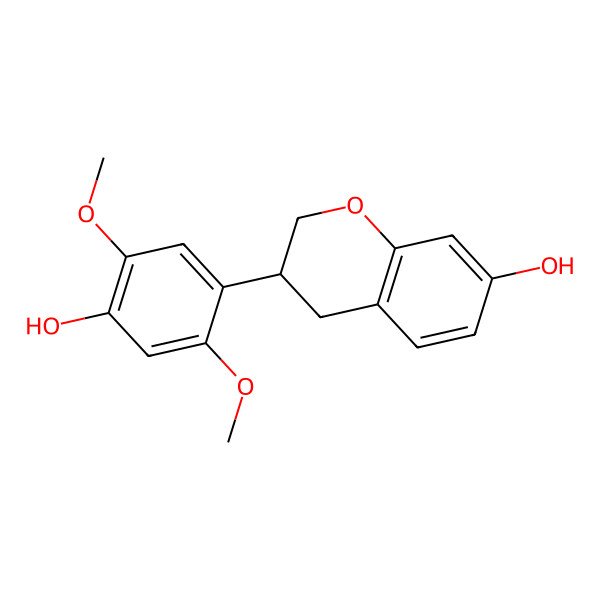 2D Structure of (3S)-3-(4-hydroxy-2,5-dimethoxyphenyl)-3,4-dihydro-2H-chromen-7-ol 2D Structure of (3S)-3-(4-hydroxy-2,5-dimethoxyphenyl)-3,4-dihydro-2H-chromen-7-ol