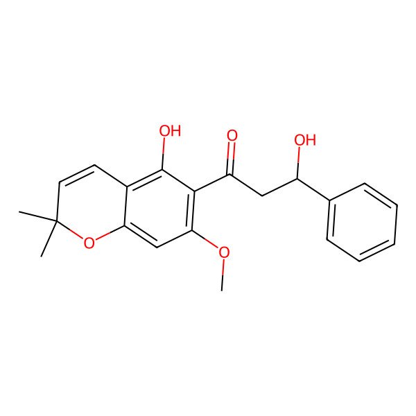 2D Structure of (3S)-3-hydroxy-1-(5-hydroxy-7-methoxy-2,2-dimethylchromen-6-yl)-3-phenylpropan-1-one 2D Structure of (3S)-3-hydroxy-1-(5-hydroxy-7-methoxy-2,2-dimethylchromen-6-yl)-3-phenylpropan-1-one