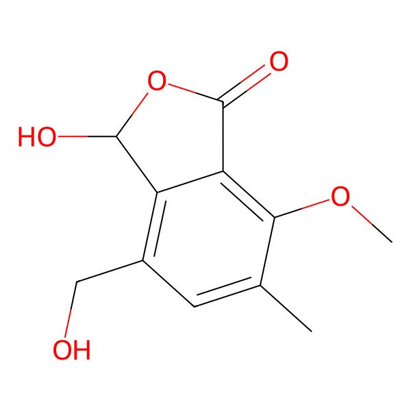 2D Structure of 3-hydroxy-4-(hydroxymethyl)-7-methoxy-6-methyl-3H-2-benzouran-1-one