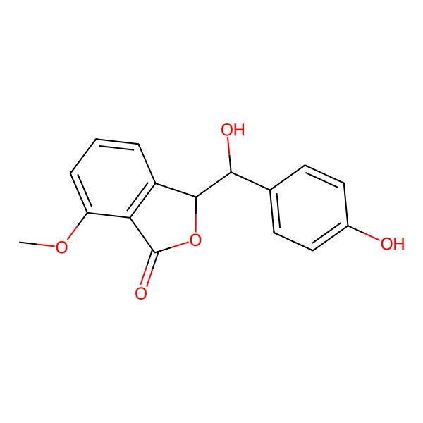 2D Structure of (3S)-3-[(R)-hydroxy-(4-hydroxyphenyl)methyl]-7-methoxy-3H-2-benzofuran-1-one