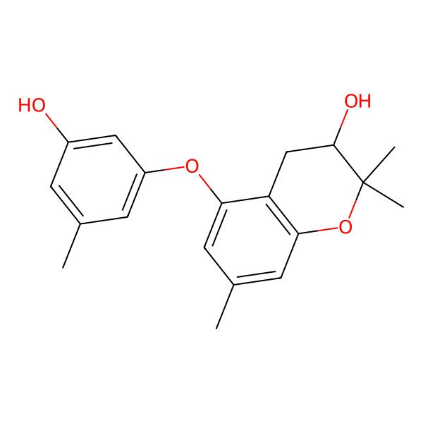 2D Structure of (3S)-3,4-dihydro-5-(3-hydroxy-5-methylphenoxy)-2,2,7-trimethyl-2H-chromen-3-ol