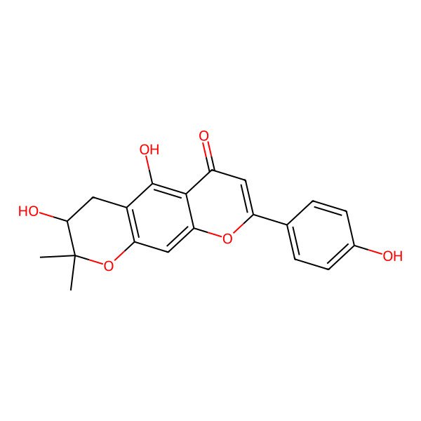 2D Structure of (3S)-3,5-dihydroxy-8-(4-hydroxyphenyl)-2,2-dimethyl-3,4-dihydropyrano[3,2-g]chromen-6-one
