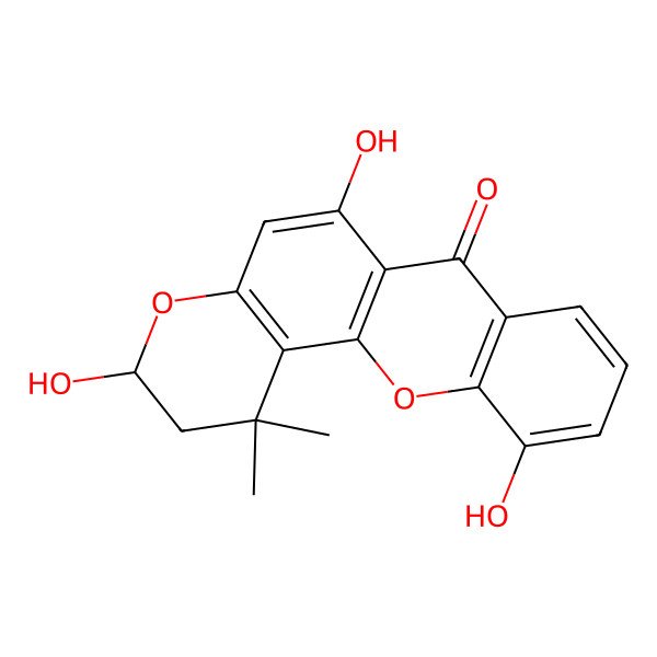 2D Structure of (3S)-3,6,11-trihydroxy-1,1-dimethyl-2,3-dihydropyrano[2,3-c]xanthen-7-one