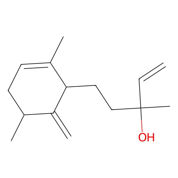 2D Structure of (3S)-5-[(1R,5R)-2,5-dimethyl-6-methylidenecyclohex-2-en-1-yl]-3-methylpent-1-en-3-ol
