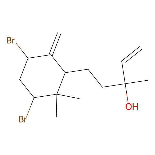 2D Structure of (3S)-5-[(1S,3S,5S)-3,5-dibromo-2,2-dimethyl-6-methylidenecyclohexyl]-3-methylpent-1-en-3-ol